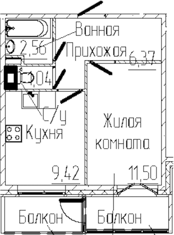 1-комнатная квартира 32.91 м², 3/8 эт., ЖК «SERTOLOVO PARK»